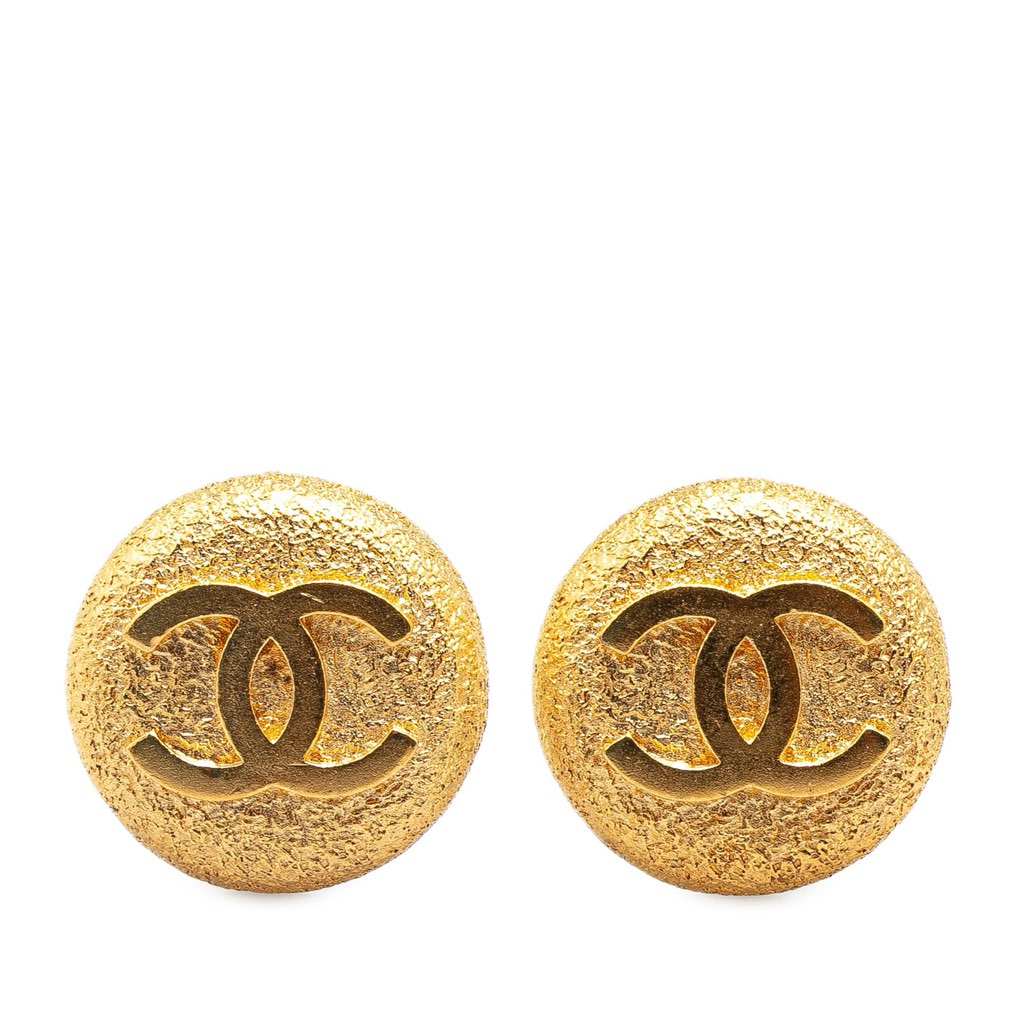 Chanel Gold Plated CC Round Clip on Earrings