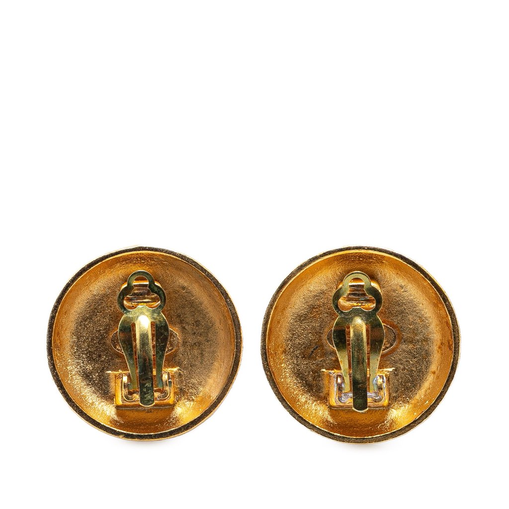 Chanel Gold Plated CC Round Clip on Earrings - 2