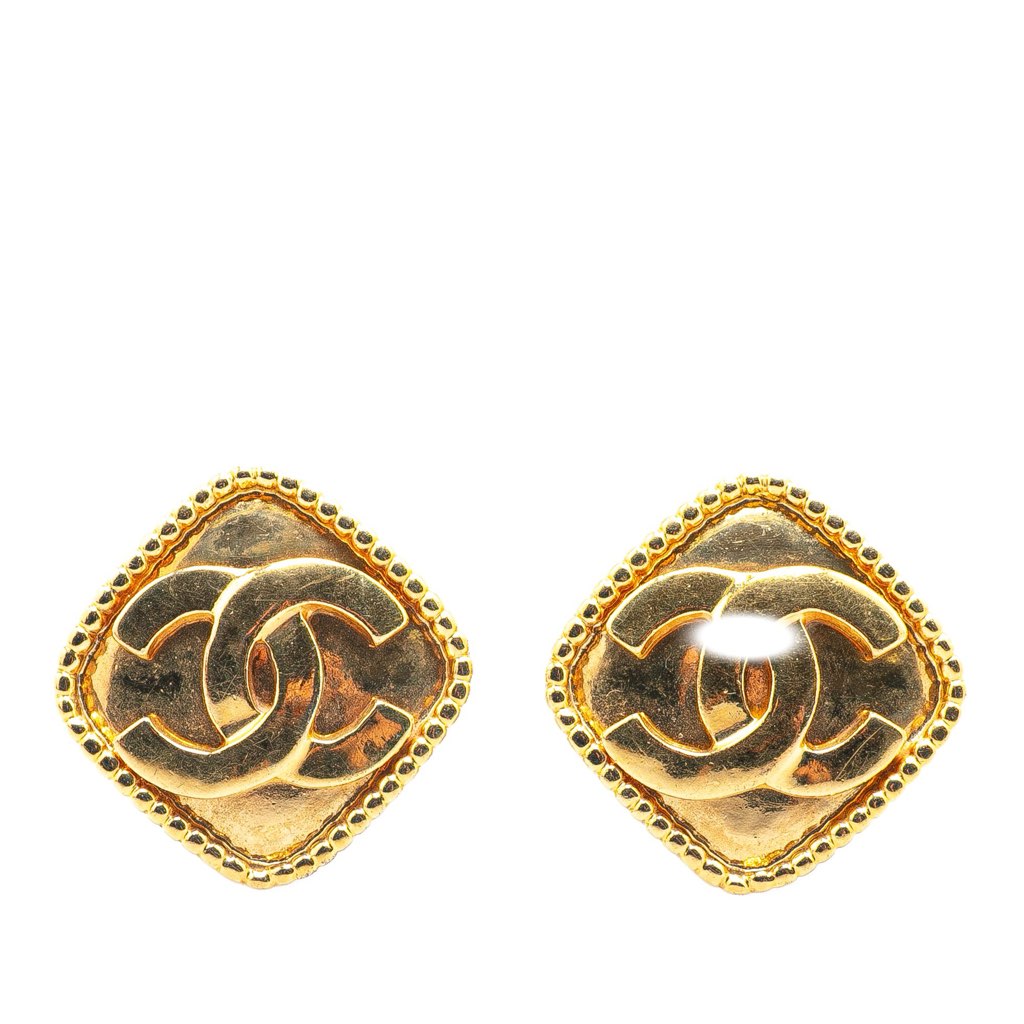 Chanel Gold Plated CC Diamond Clip on Earrings