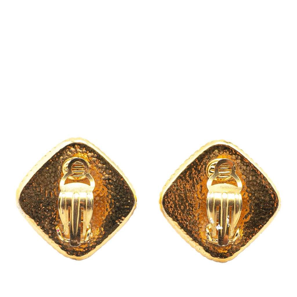 Chanel Gold Plated CC Diamond Clip on Earrings - Back view