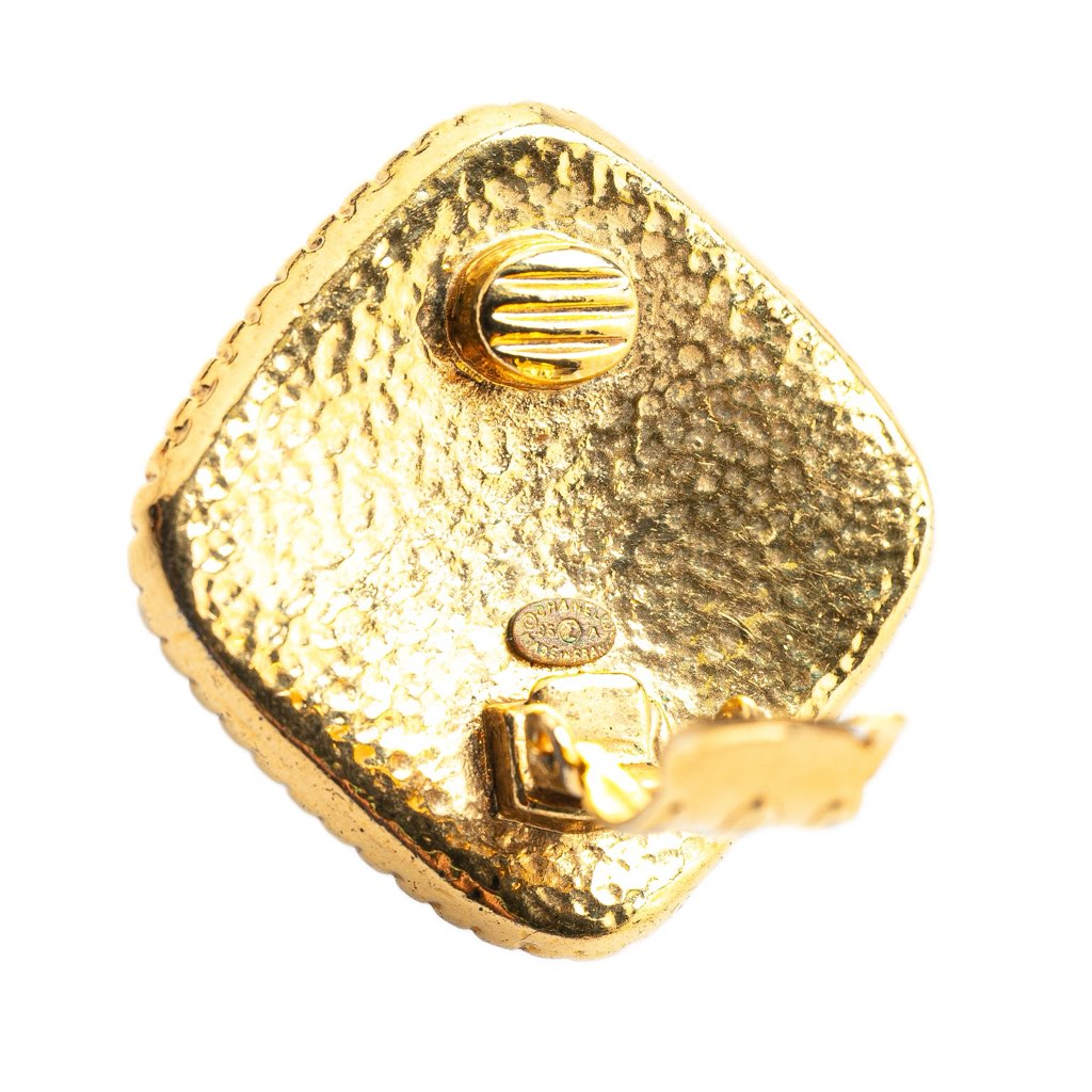 Chanel Gold Plated CC Diamond Clip on Earrings - Image 6