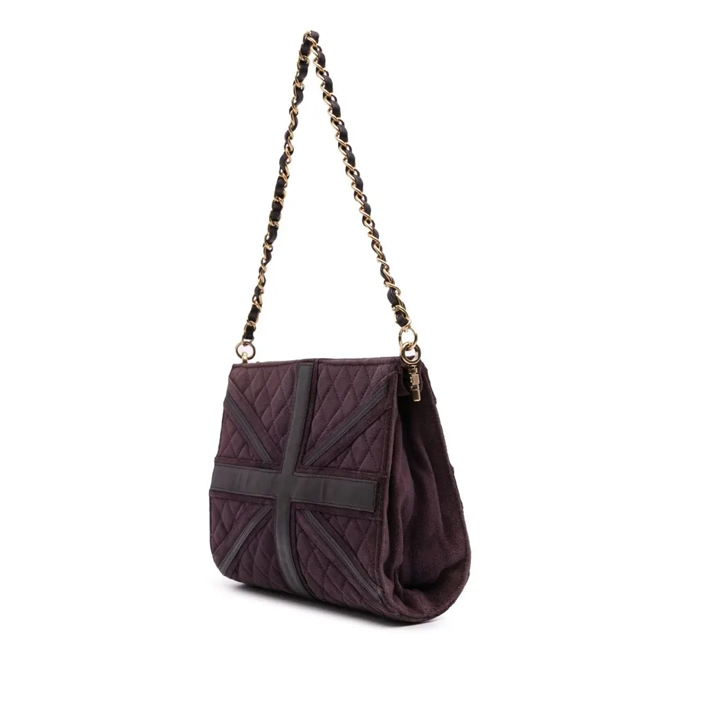 Chanel Quilted Suede Union Jack Clutch with Chain Purple Leather Good - Back View