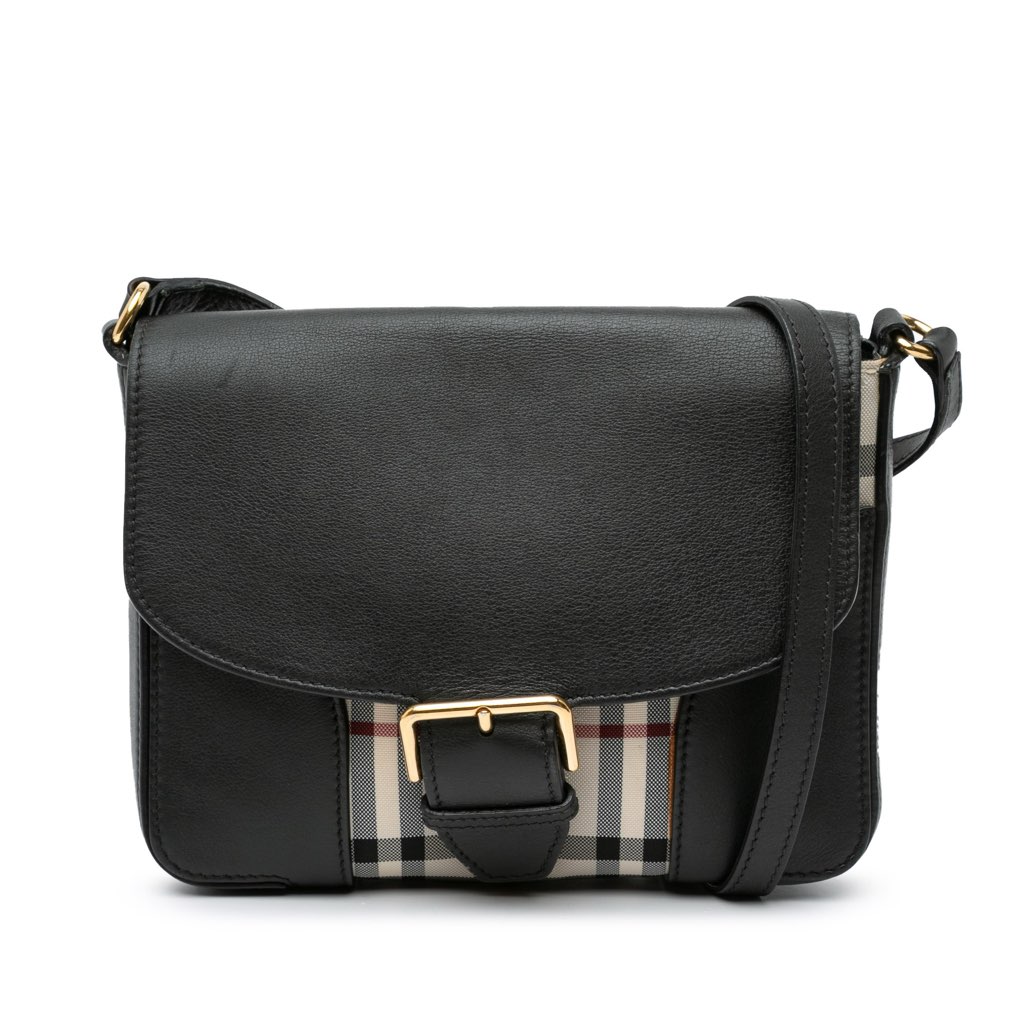 Burberry Small Haymarket Check Trimmed Leather Dickens Crossbody