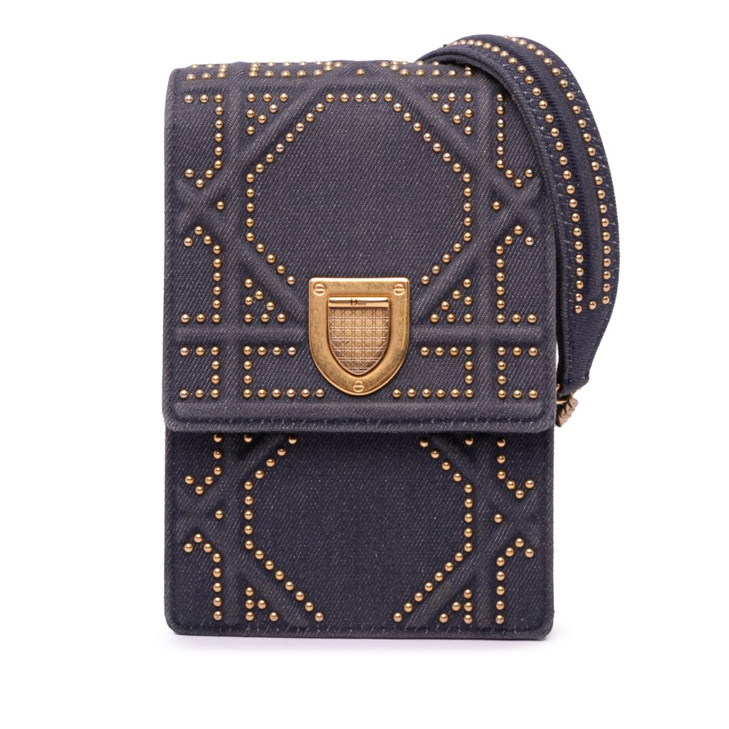 Dior Studded Denim Vertical Diorama Crossbody
