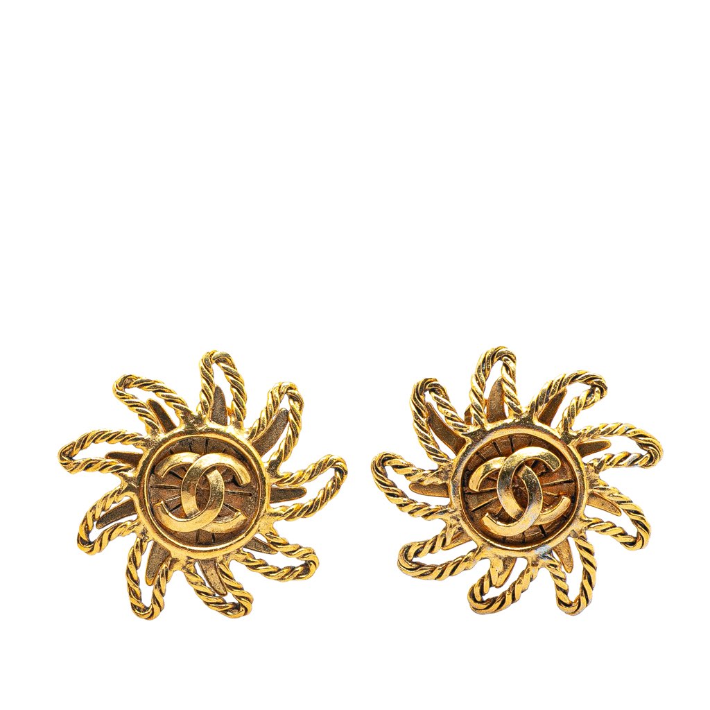 Chanel Gold Plated CC Sun Clip on Earrings
