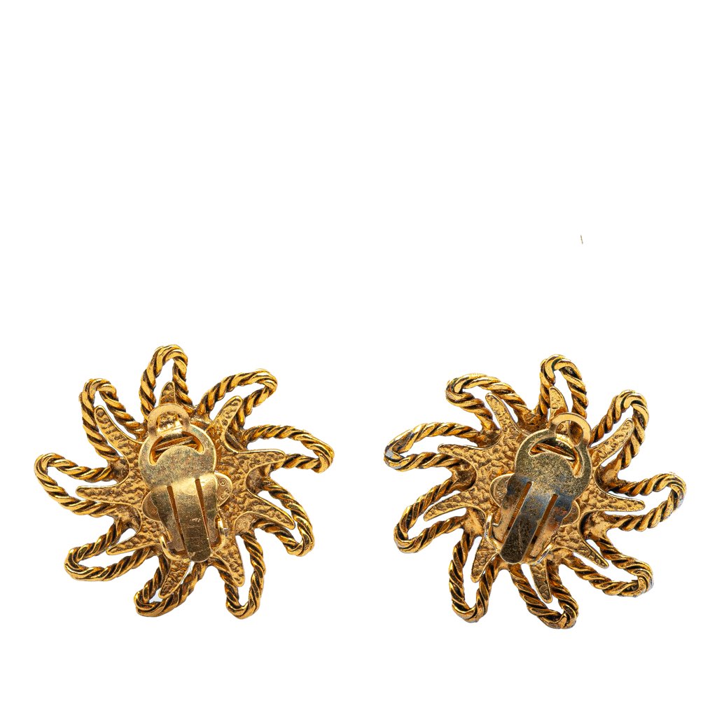 Chanel Gold Plated CC Sun Clip on Earrings - Back view