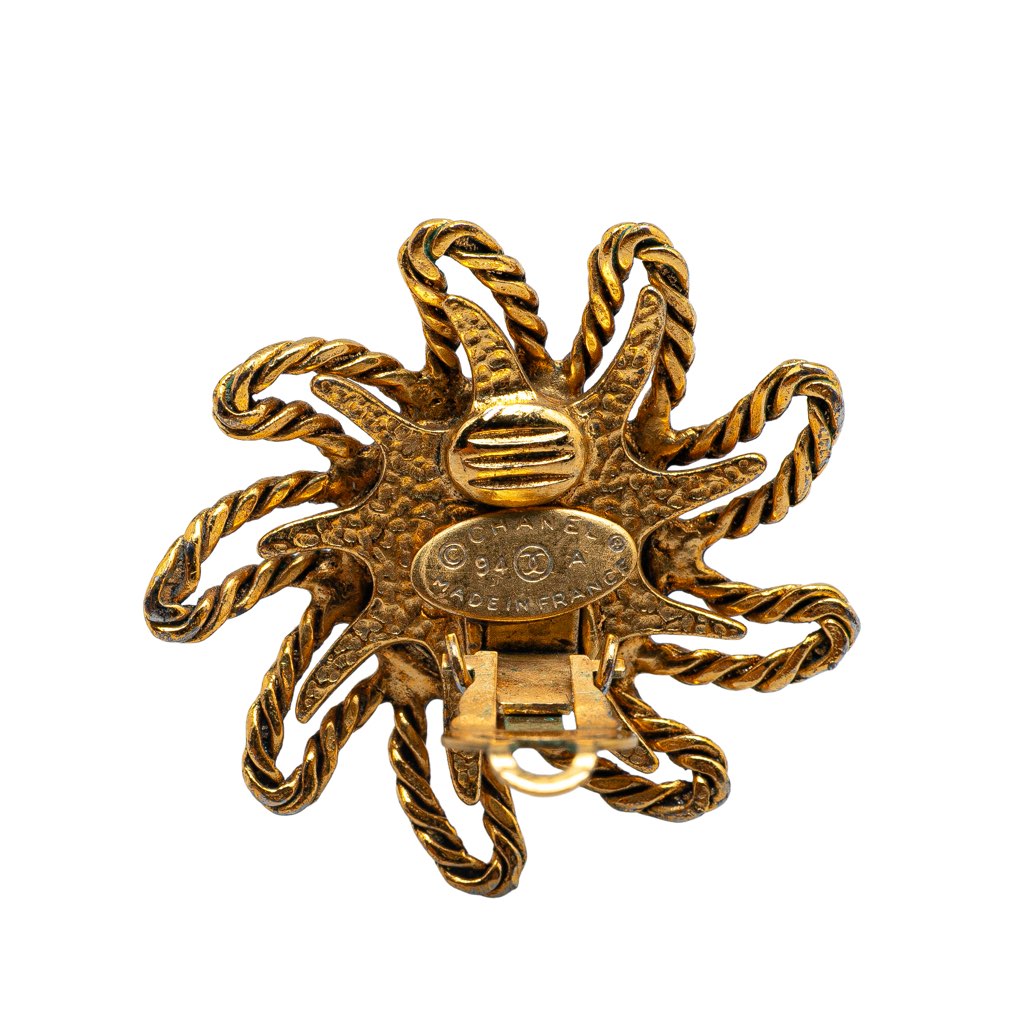 Chanel Gold Plated CC Sun Clip on Earrings - Image 6