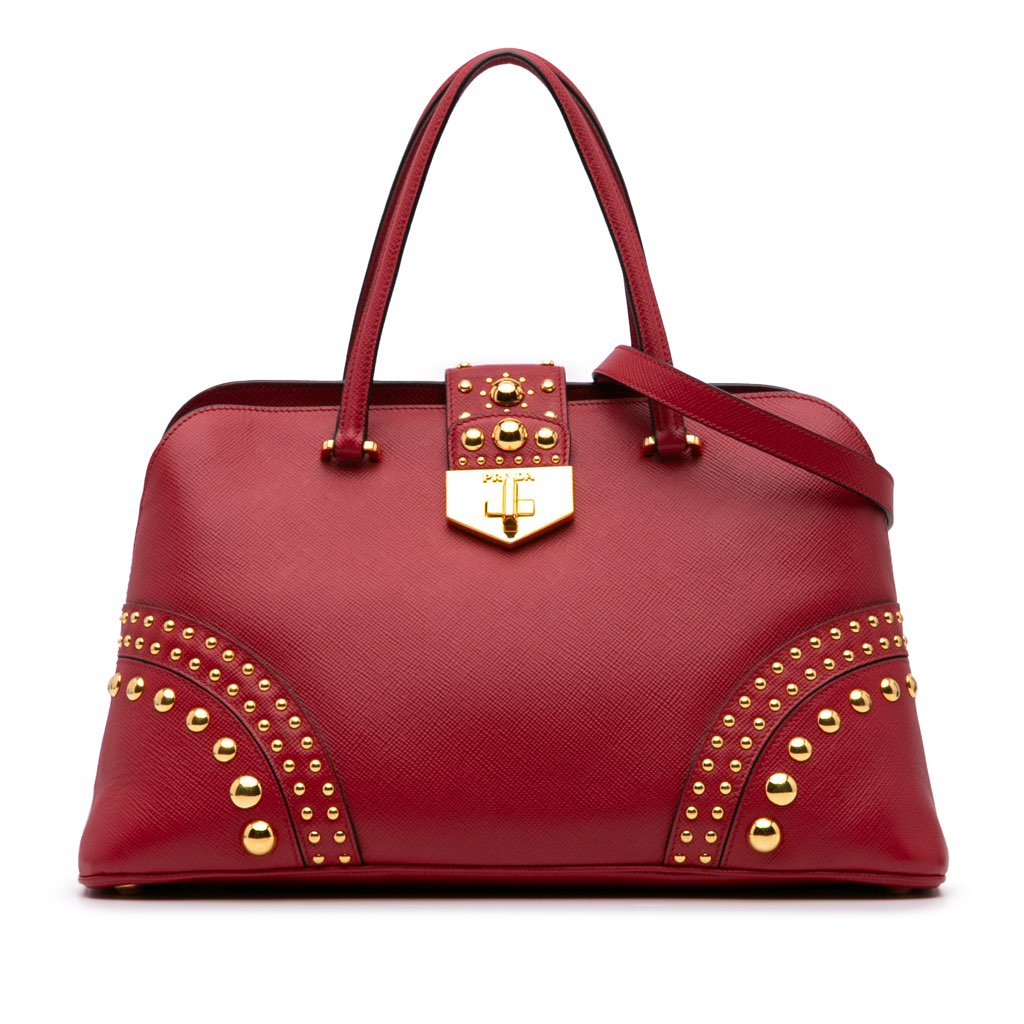 Prada Studded Saffiano Cuir Promenade Satchel