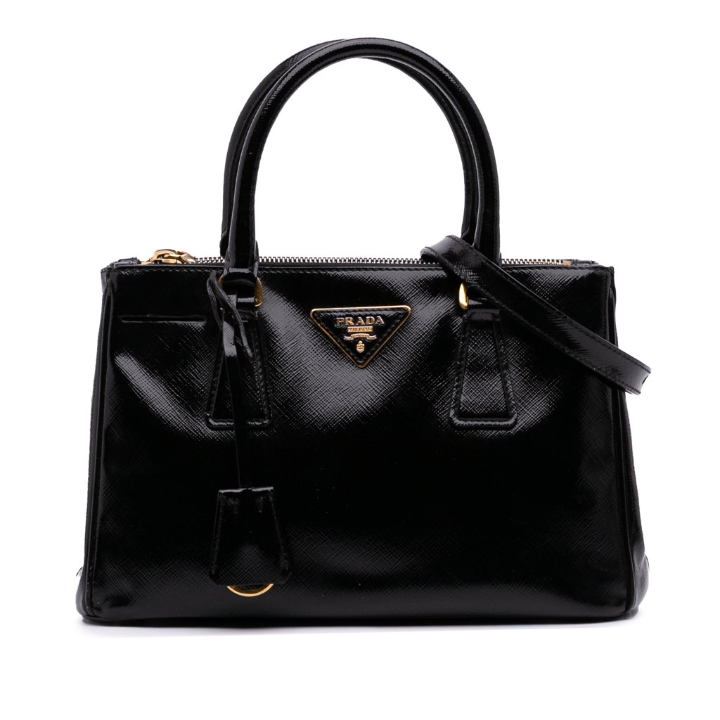 Prada Small Saffiano Vernice Galleria Double Zip Satchel