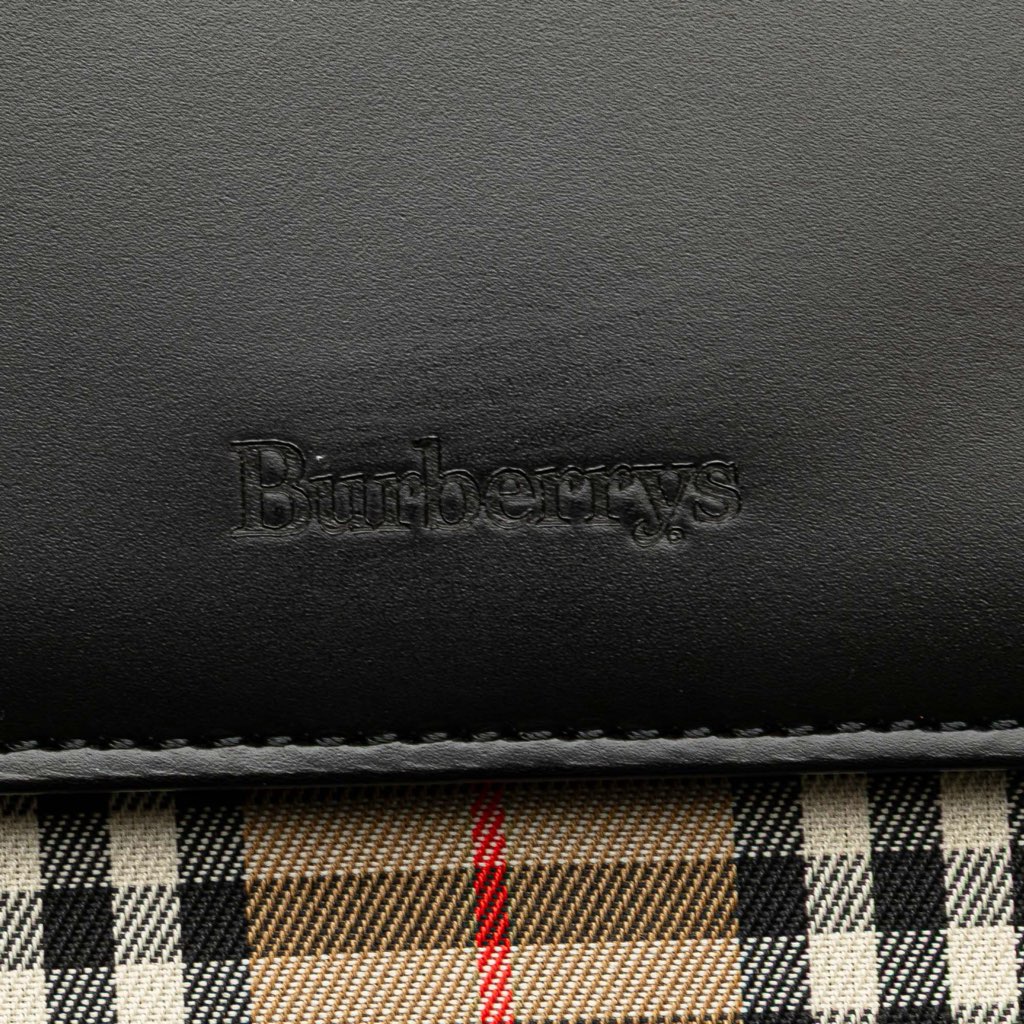 Burberry Leather and House Check Canvas Trimmed Handbag - 5