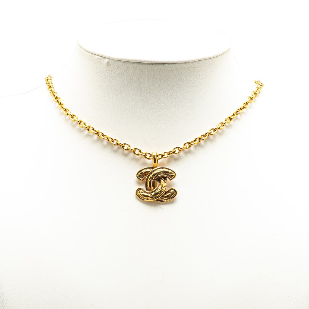 Chanel Gold Plated Quilted CC Pendant Necklace - 5