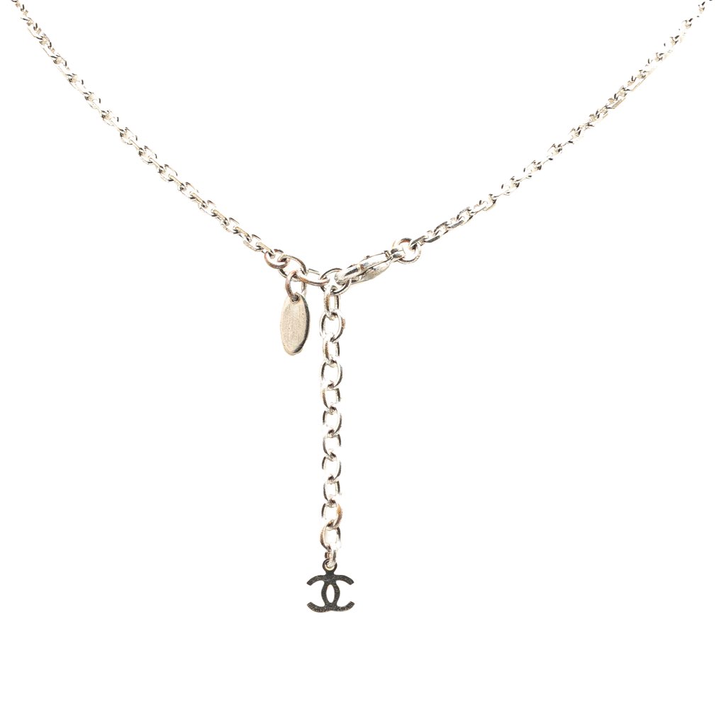 Chanel Silver Plated CC Resin and Rhinestone Pendant Necklace - Back view