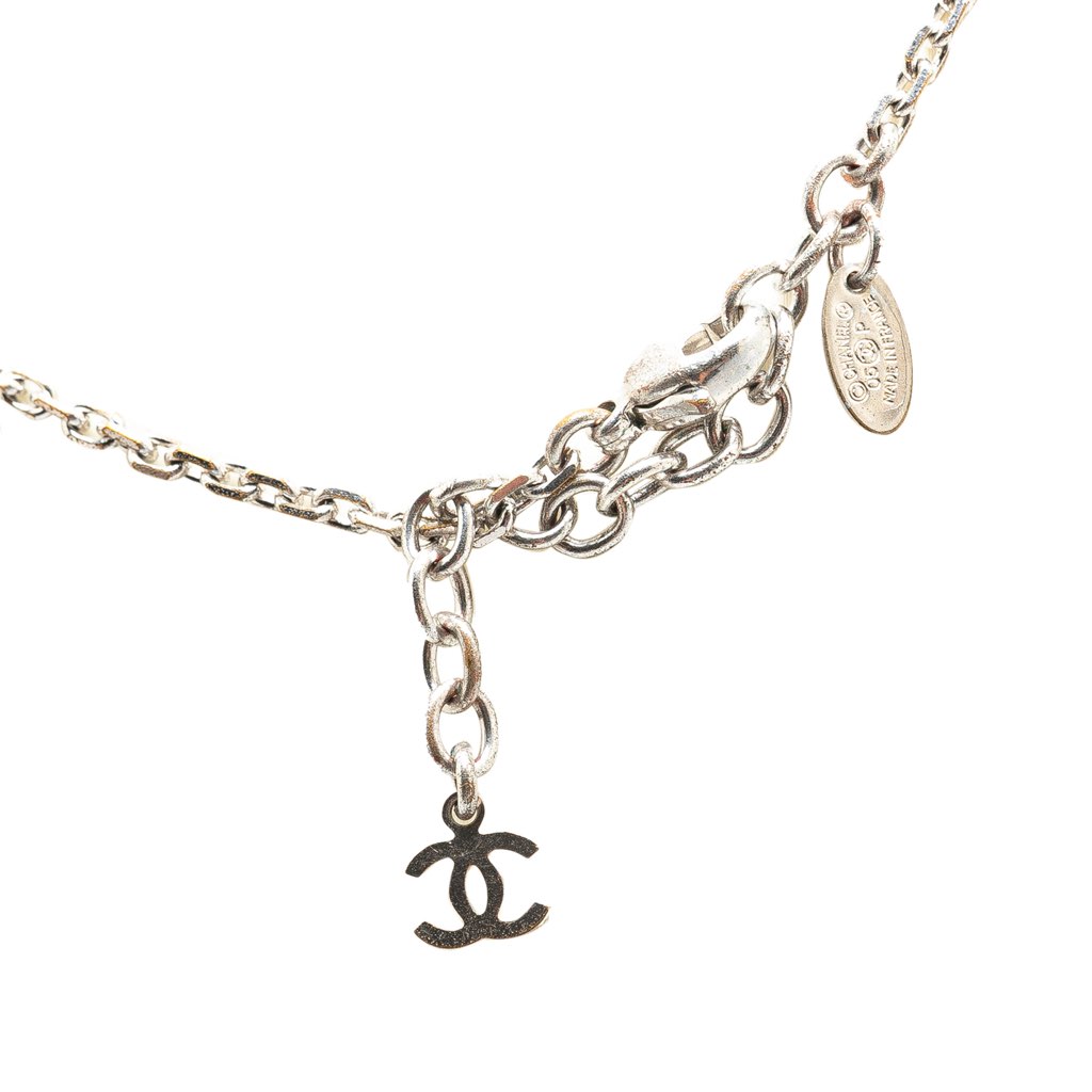 Chanel Silver Plated CC Resin and Rhinestone Pendant Necklace - Image 6