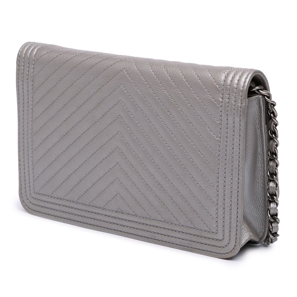 Chanel Chevron Metallic Caviar Boy Wallet On Chain - Back view