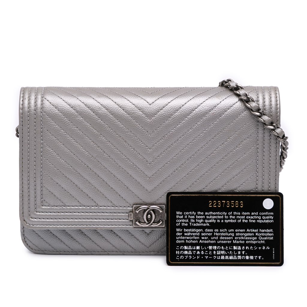 Chanel Chevron Metallic Caviar Boy Wallet On Chain - Image 14