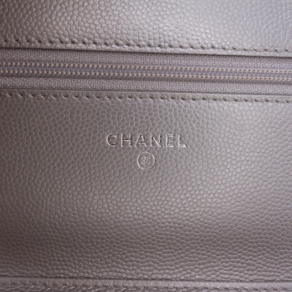 Chanel Chevron Metallic Caviar Boy Wallet On Chain - Side view