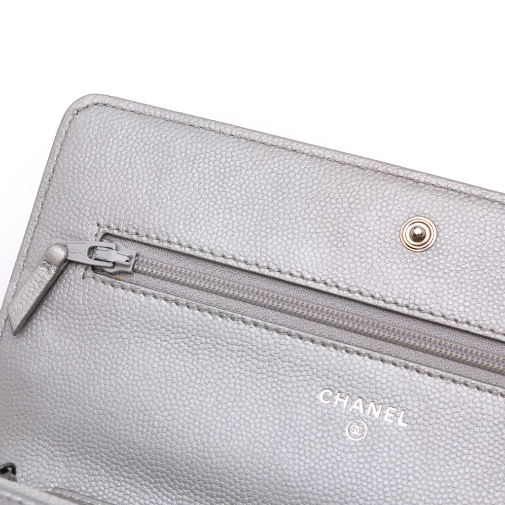 Chanel Chevron Metallic Caviar Boy Wallet On Chain - Image 10