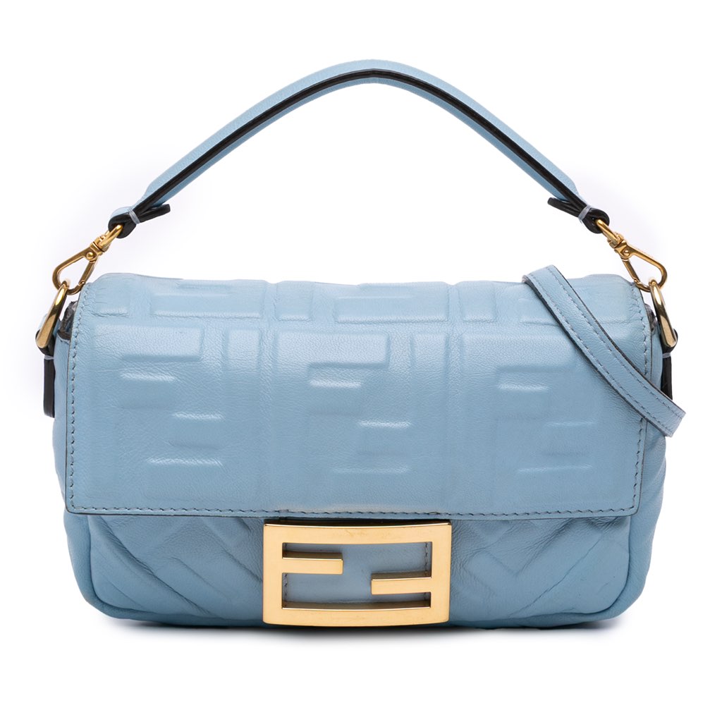 Fendi Mini Zucca Embossed Leather Baguette Satchel