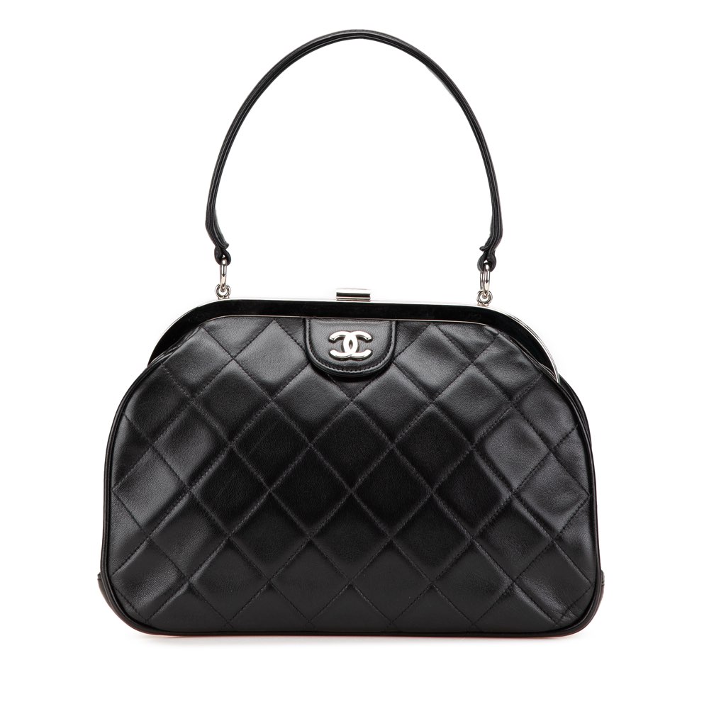 Chanel CC Quilted Lambskin Kiss Lock Frame Top Handle Bag