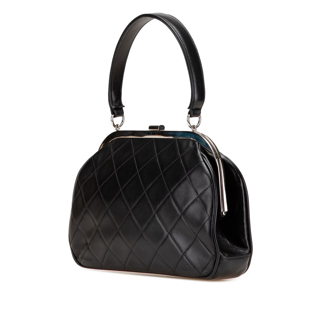 Chanel CC Quilted Lambskin Kiss Lock Frame Top Handle Bag - Back view