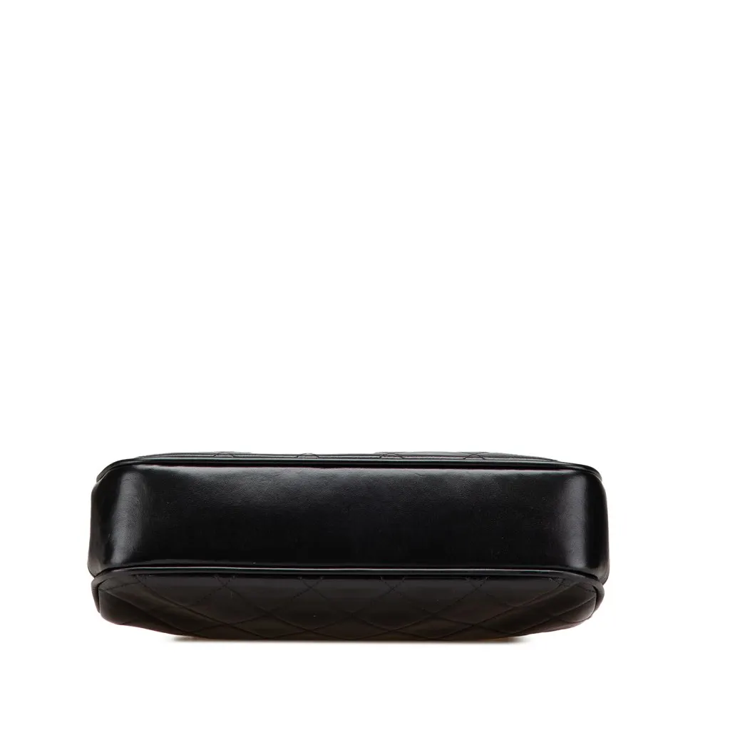 Chanel CC Quilted Lambskin Kiss Lock Frame Top Handle Bag Black Leather Good - Inside View