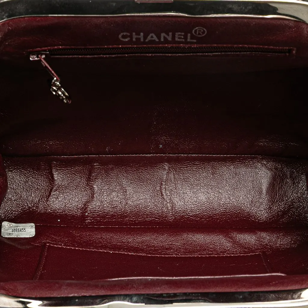 Chanel CC Quilted Lambskin Kiss Lock Frame Top Handle Bag Black Leather Good - Model View