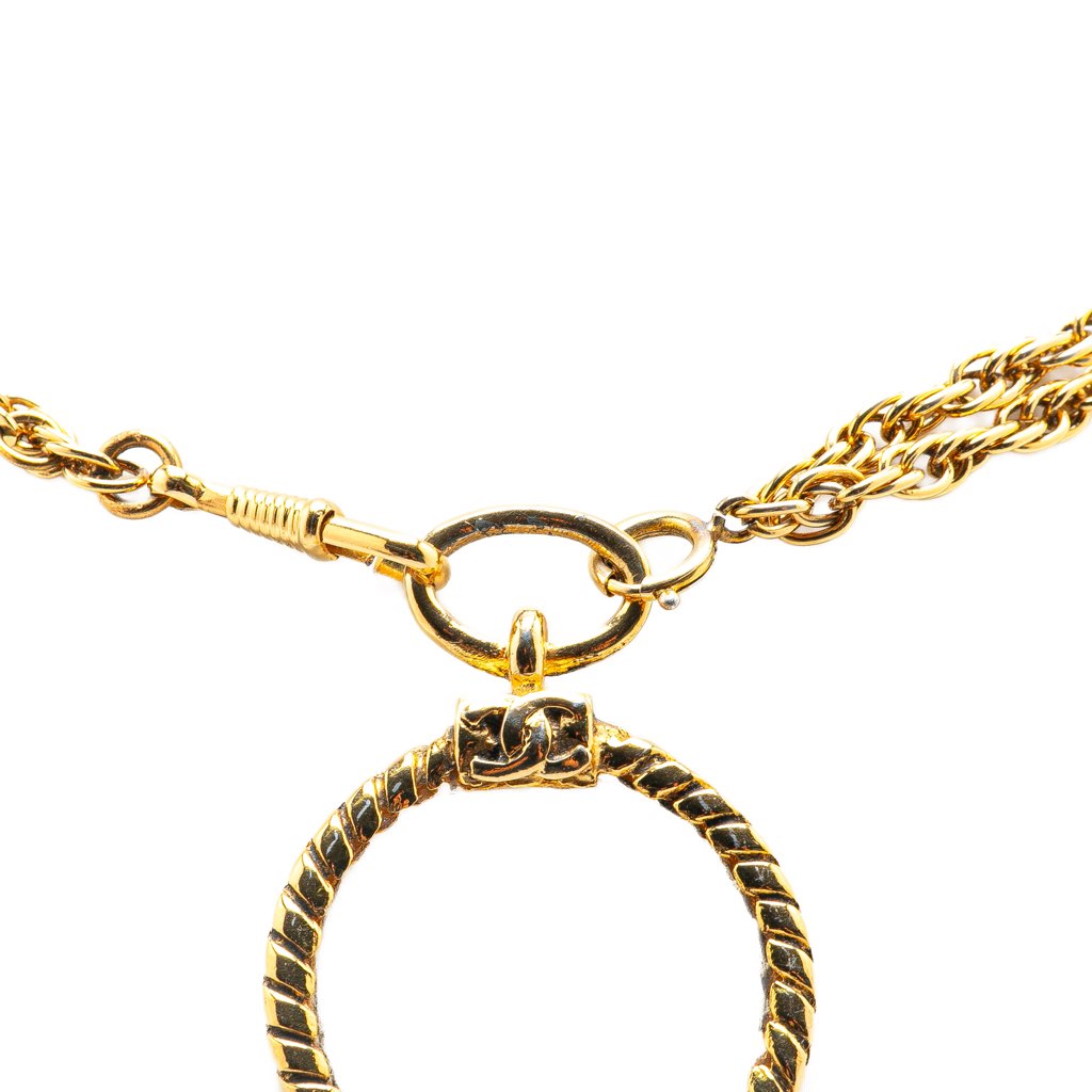 Chanel Gold Plated Double Chain Loupe Magnifying Glass Pendant Necklace - Back view