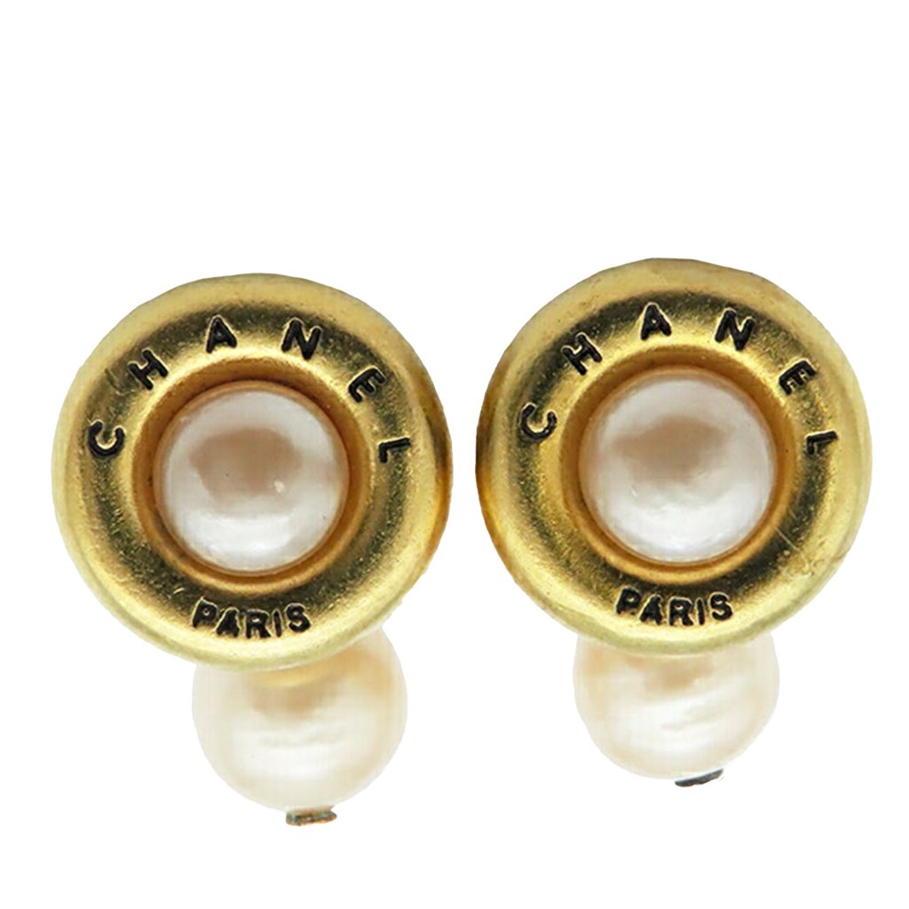 Chanel Gold Plated Faux Pearl Cufflinks