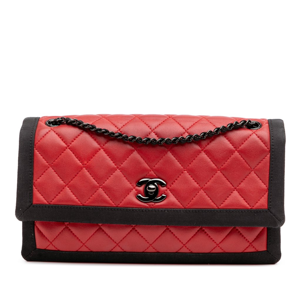 Chanel Medium Quilted Lambskin Grosgrain Two Tone Flap
