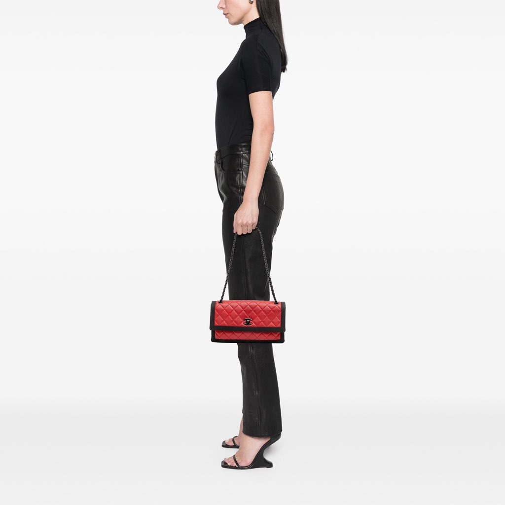 Chanel Medium Quilted Lambskin Grosgrain Two Tone Flap - Image 13