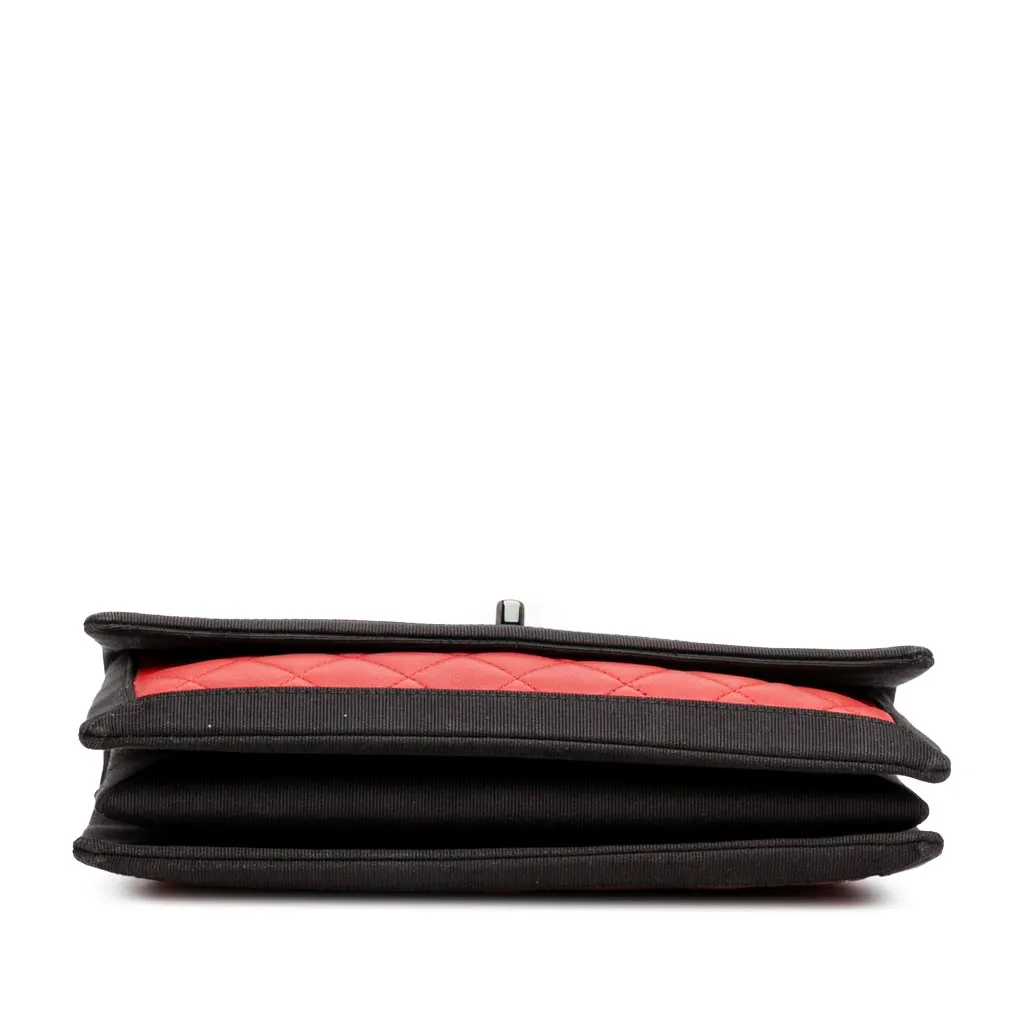 Chanel Medium Quilted Lambskin Grosgrain Two Tone Flap Red Leather Good - Inside View