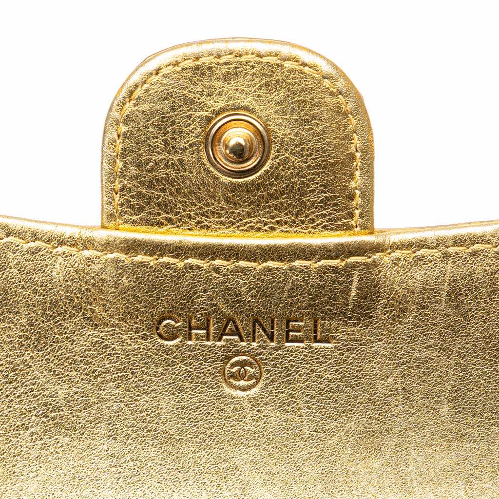 Chanel CC Metallic Calfskin Crocodile Embossed Compact Flap Wallet - Side view