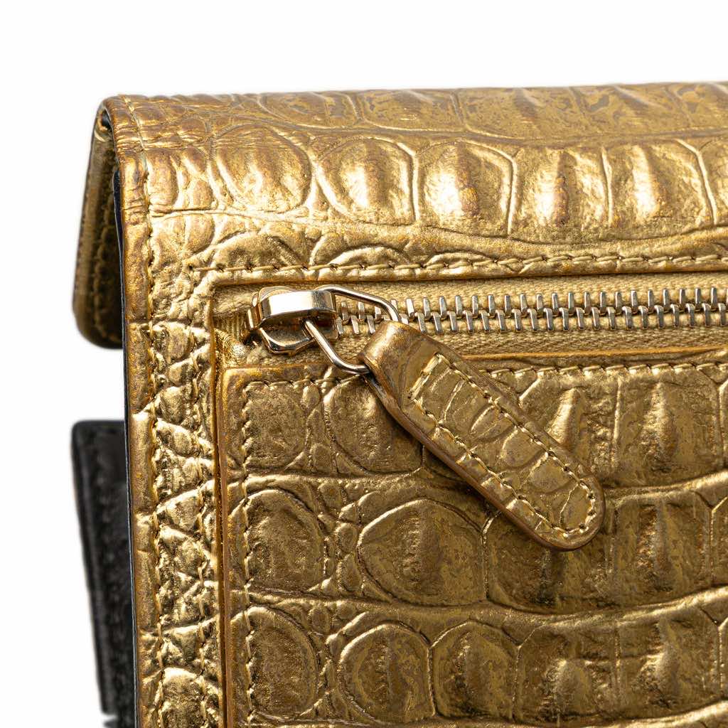 Chanel CC Metallic Calfskin Crocodile Embossed Compact Flap Wallet - Image 11