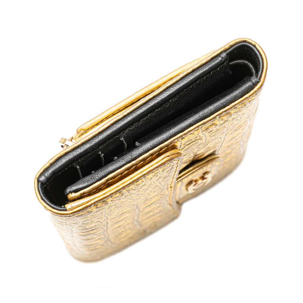 Chanel CC Metallic Calfskin Crocodile Embossed Compact Flap Wallet - Image 12