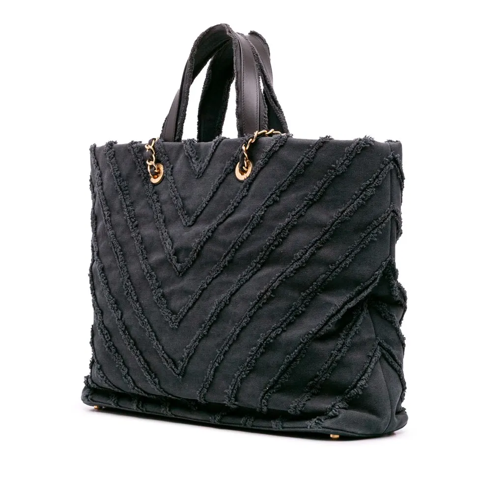 Chanel Chevron Canvas Cuba Patchwork Shopper Tote Blue Canvas Good - Back View