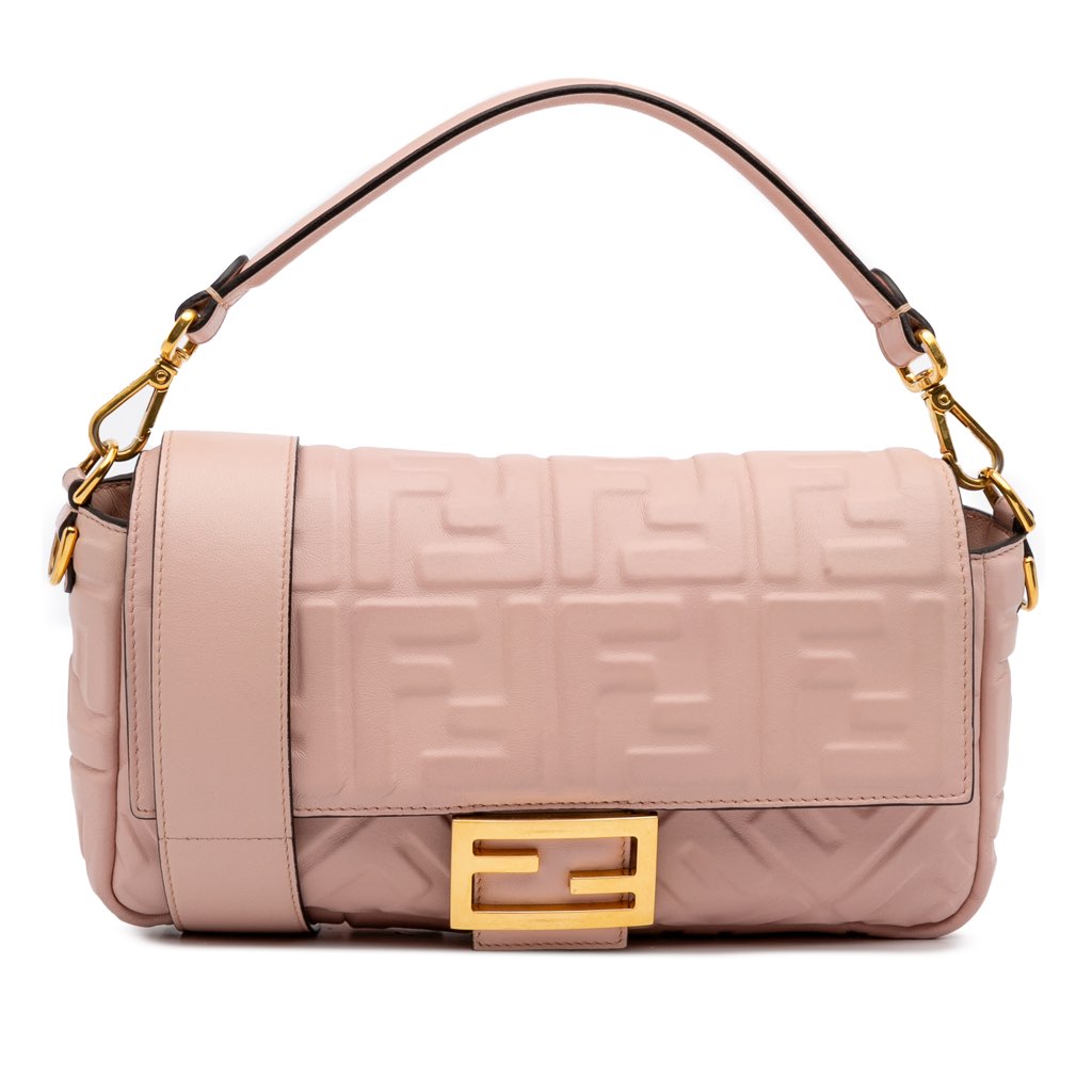 Fendi Zucca Embossed Leather Baguette Satchel