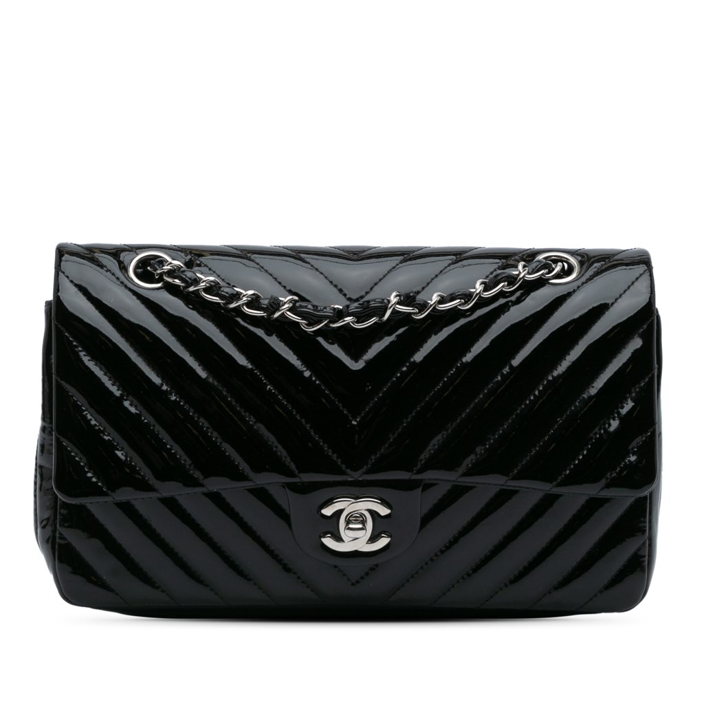 Chanel Medium Classic Chevron Patent Double Flap