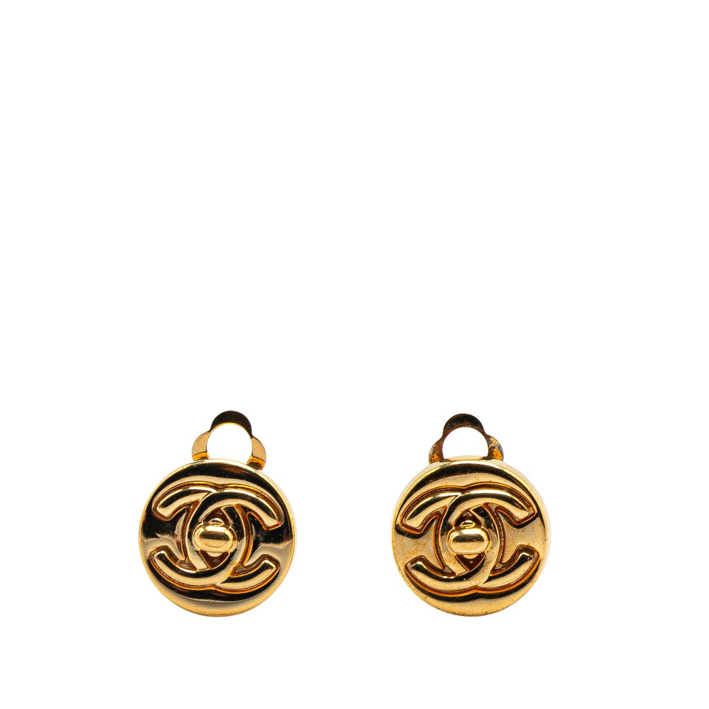 Chanel Gold Plated CC Round Clip On Earrings
