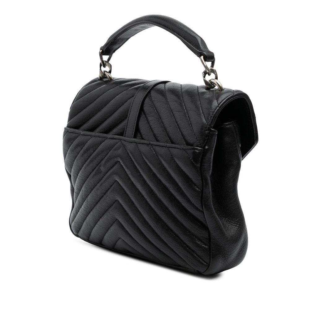Saint Laurent Medium Quilted Chevron Sheepskin College Satchel - 2