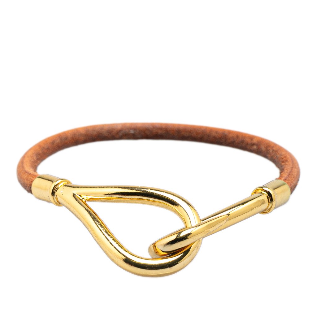 Hermès Gold Plated and Leather Jumbo Hook  Bracelet