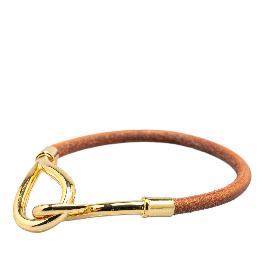 Hermès Gold Plated and Leather Jumbo Hook  Bracelet - Back view