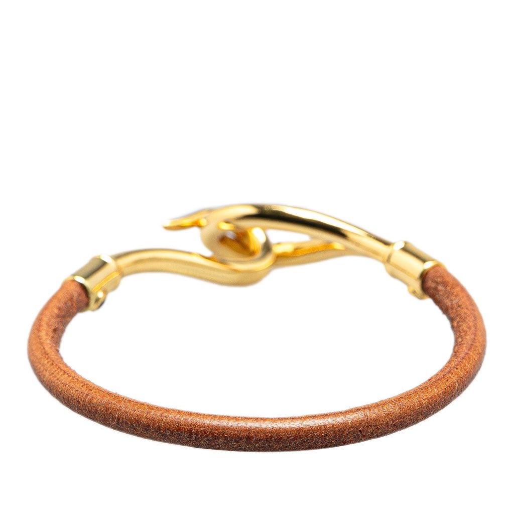 Hermès Gold Plated and Leather Jumbo Hook  Bracelet - Image 6