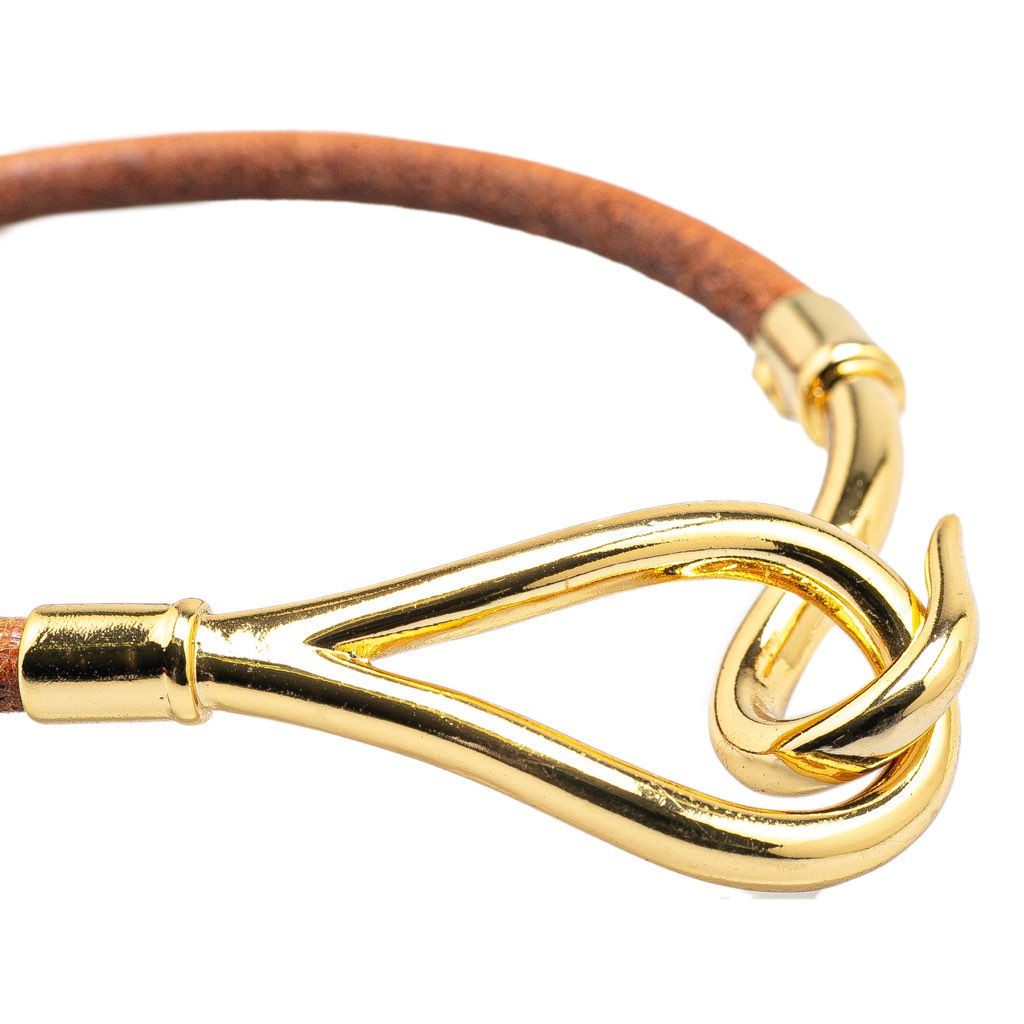 Hermès Gold Plated and Leather Jumbo Hook  Bracelet - 4