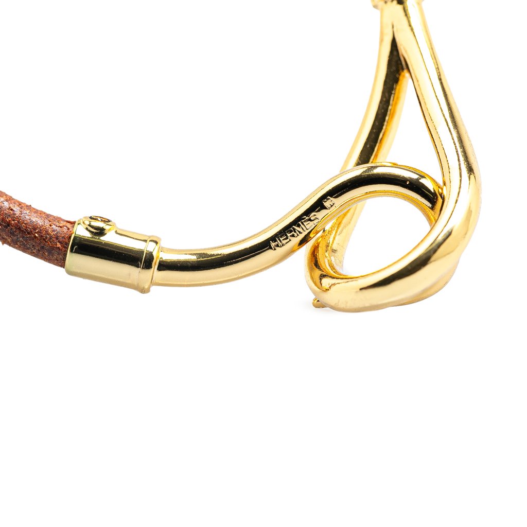 Hermès Gold Plated and Leather Jumbo Hook  Bracelet - Side view
