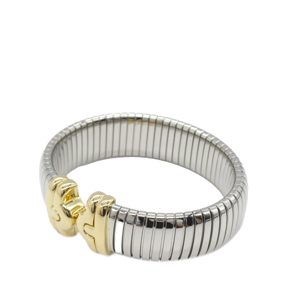 Bvlgari Bicolor 18K Yellow Gold and Stainless Steel Parentesi Tubogas Cuff - 2