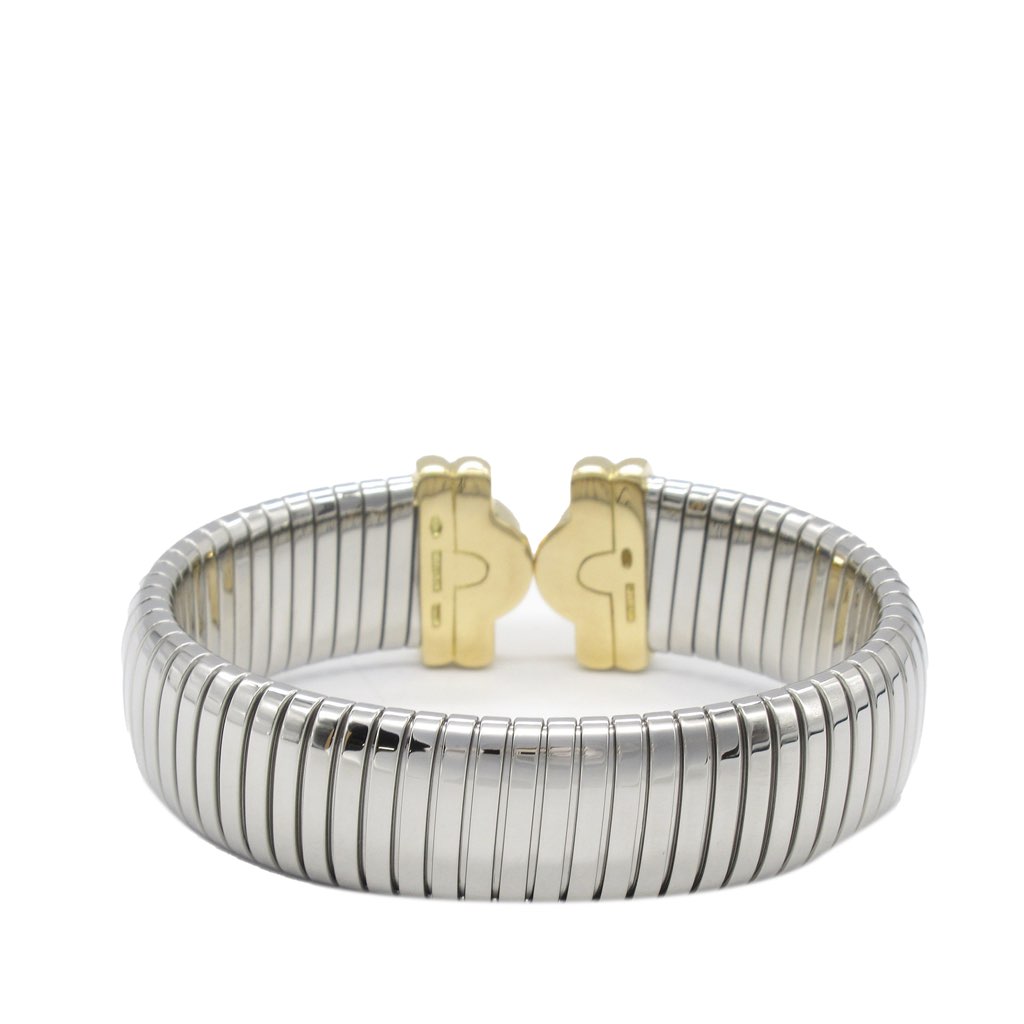 Bvlgari Bicolor 18K Yellow Gold and Stainless Steel Parentesi Tubogas Cuff - 3