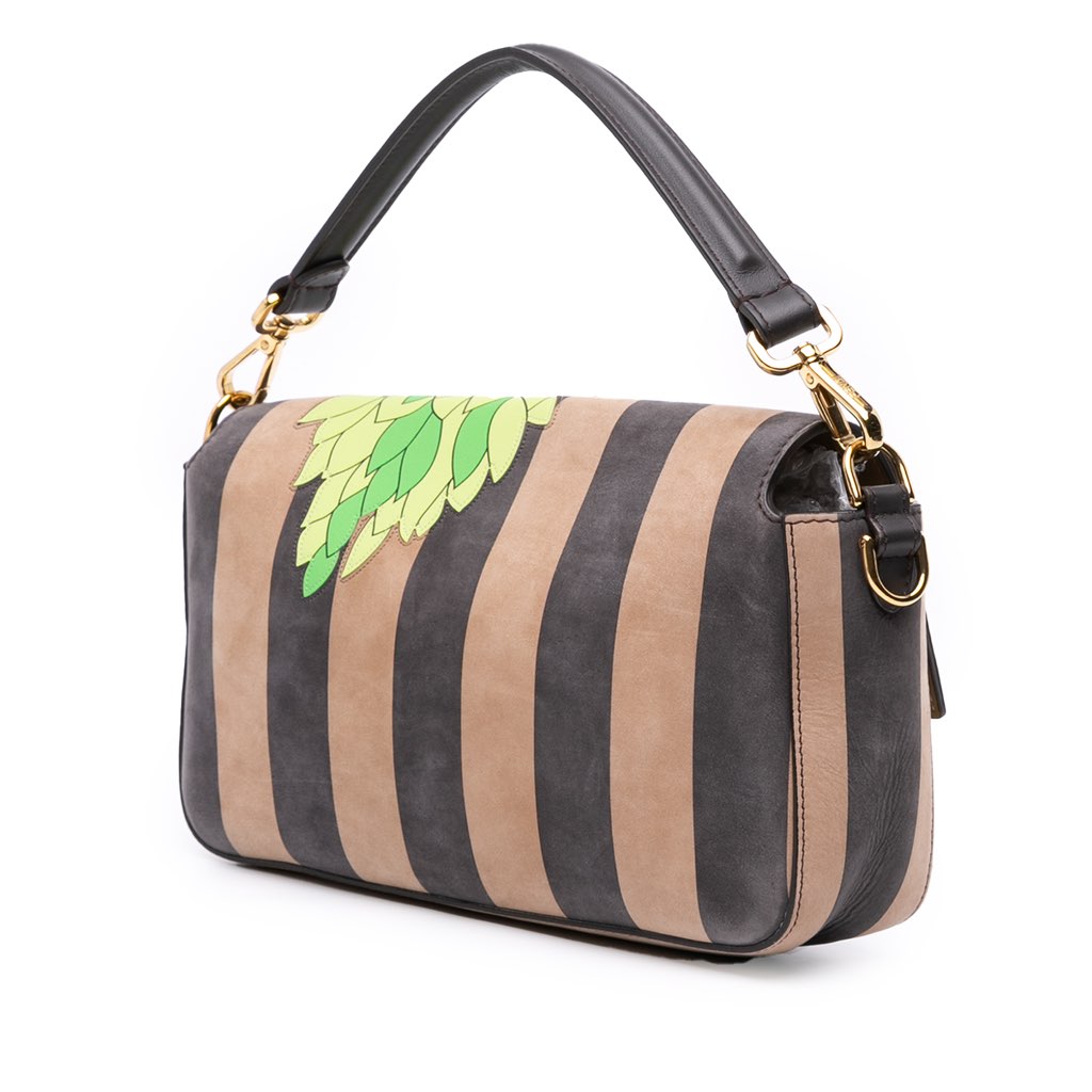 Fendi Pequin Nubuck Floral Baguette Satchel - 2