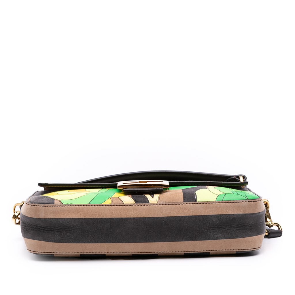 Fendi Pequin Nubuck Floral Baguette Satchel - 3