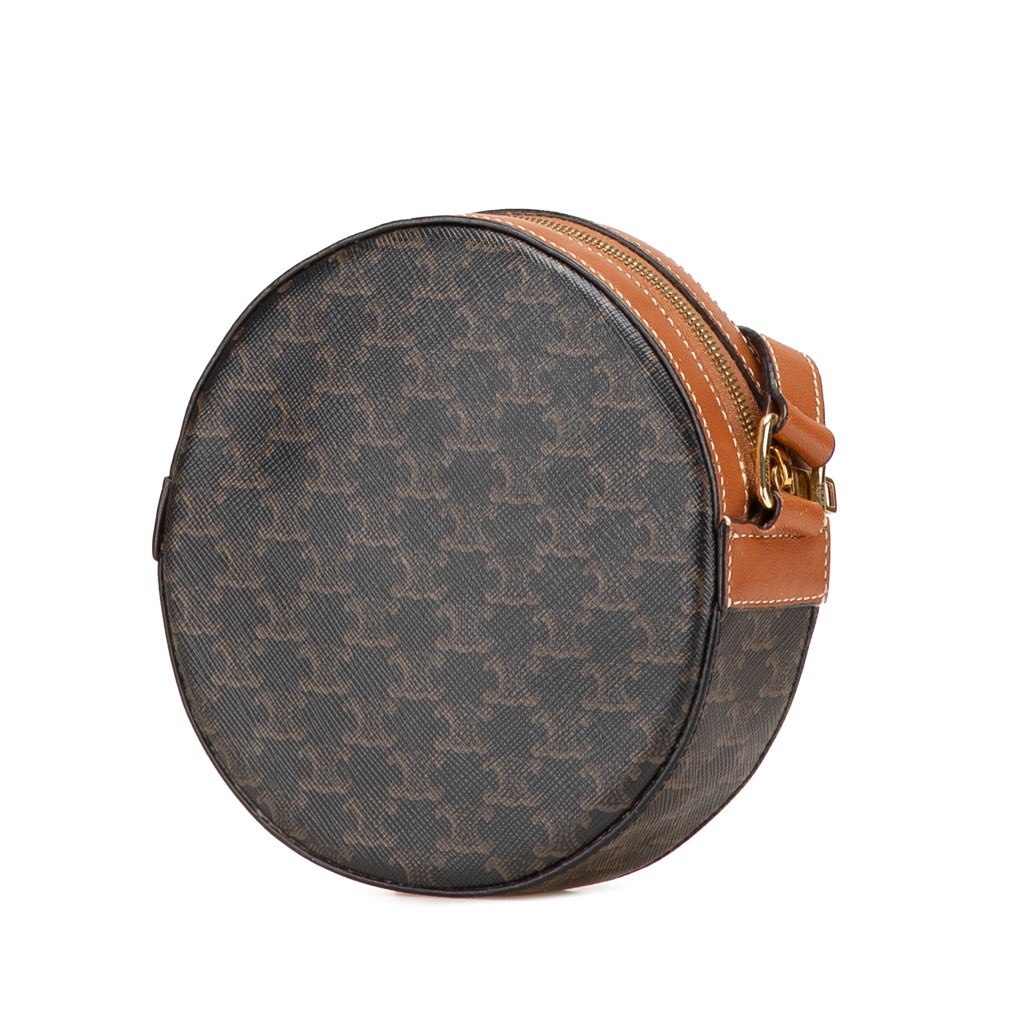 Celine Triomphe Coated Canvas Round Purse on Strap - 2