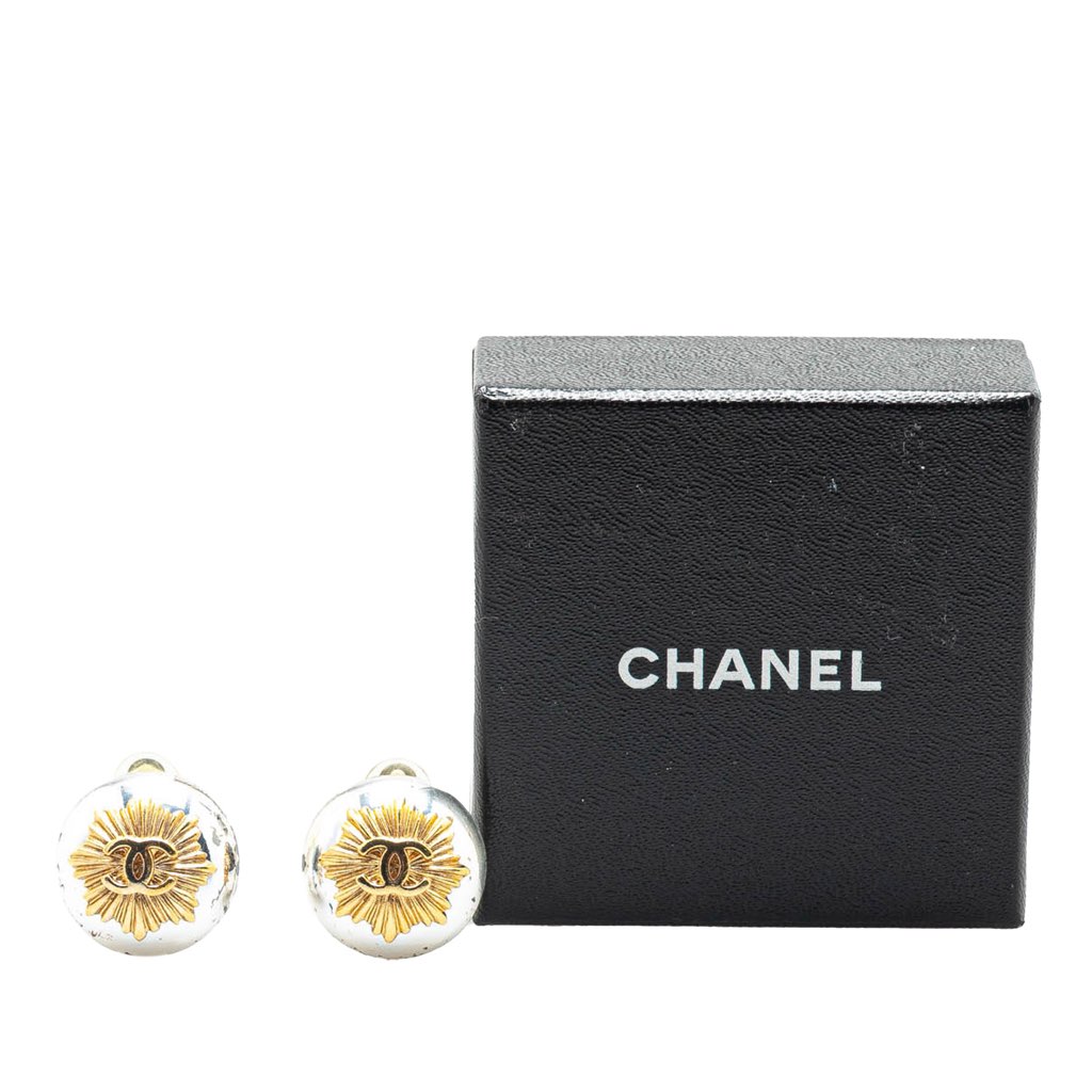 Chanel Gold Plated Silver CC Round Clip on Earrings - 5